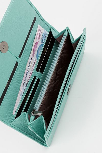 Fossil Boxed Genuine Leather Water Green Women's Hand Portfolio Long Wallet