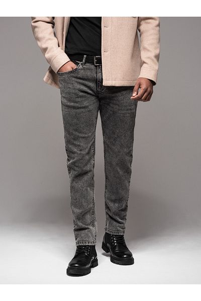 OMBRE Pánské klasické seprané džíny REGULAR FIT - šedé V4 OM-PADP-0217 M