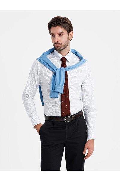 OMBRE Herrenhemd aus Baumwolle mit Mikromuster REGULAR FIT - weiß V1 OM-SHCS-0152 XXL