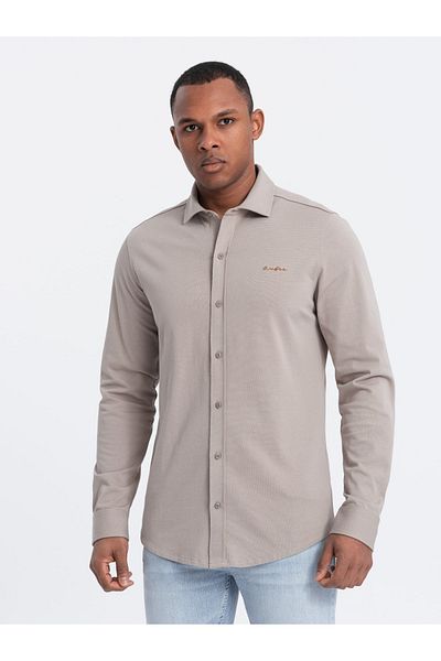 OMBRE Herren REGULAR Baumwoll-Single-Jersey-Strickhemd - Asche V5 OM-SHCS-0138 M