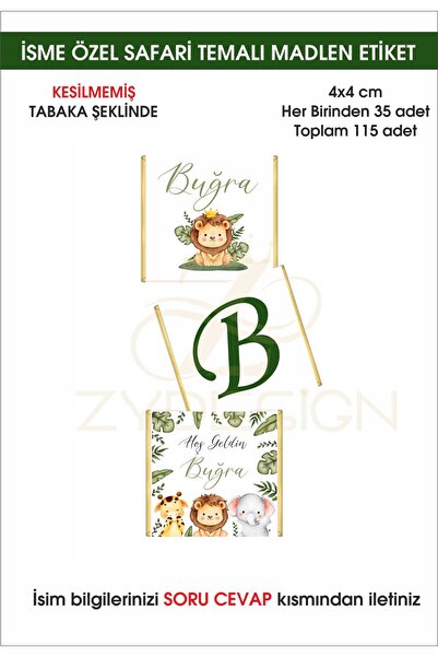 ZY TASARIM Zy Tasarım Madlen Çikolata Etiketi Safari Tasarımlı İsme Özel Baby...