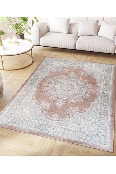 RENKLİBUTİK Velvet Textured Elastic Sponge Non-Slip Washable Modern Patterns Carpet Cover - 4 M2