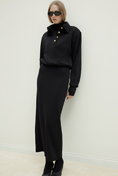 Suud Collection Black Mimi Gold Buttoned Sweatshirt