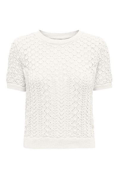 ONLY Pulover tricotat pentru femei cu imprimeu alb din bumbac - mânecă scurtă, Onlsaga 15339662