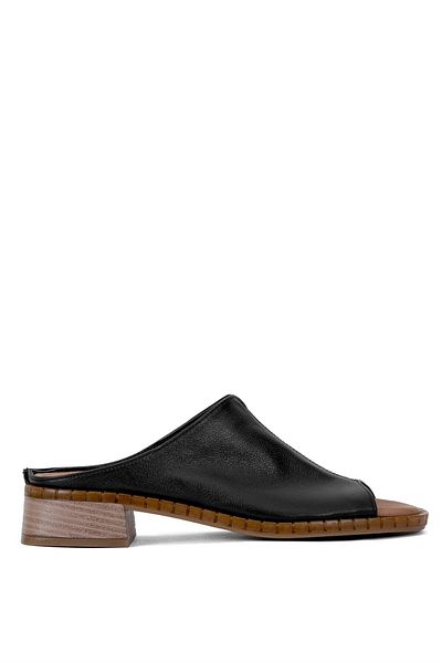Ayakkabı Fuarı Elit Brk022C - Papuci plati pentru femei din piele naturala neagra