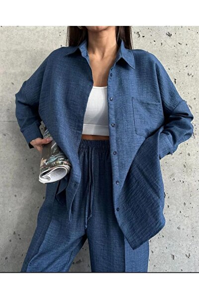 Famel Butik Ženski dvodelni laneni komplet – košulja i pantalone