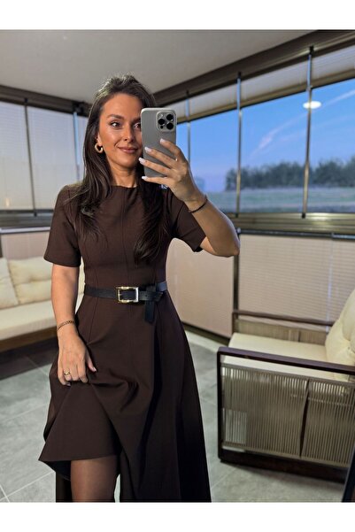 caddstore Wo 05174 Kahve Midi Elbise