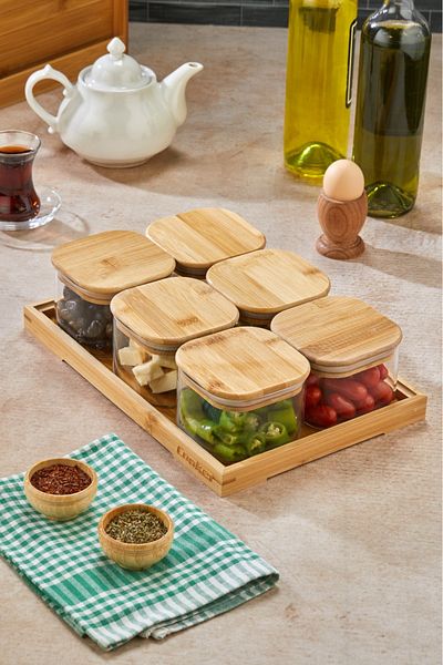 Cooker 6-Piece Borosilicate Glass Bamboo Lids Tray Breakfast Set - Healthy and Fashionable Presentation