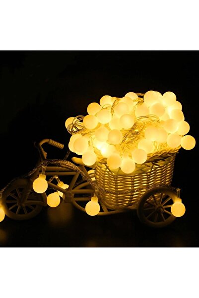 RASLAN Güneş Enerjili 7 Metre 50 Led Sarı Bahçe Yılbaşı Parti Balkon Süsü Ayd...