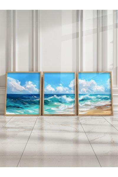 STARYUNA Set de pictură cu efect de pictură în ulei cu vedere la mare, Pictură cu vedere la ocean cu cadru din lemn 3 Yuna58