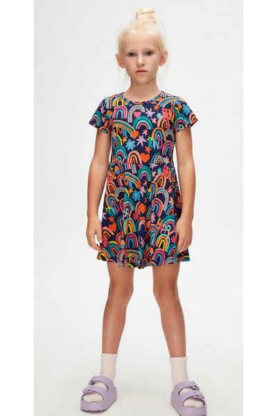 LOVETTI Brave & Happy Pattern Short Sleeve Flared Skirt Dress