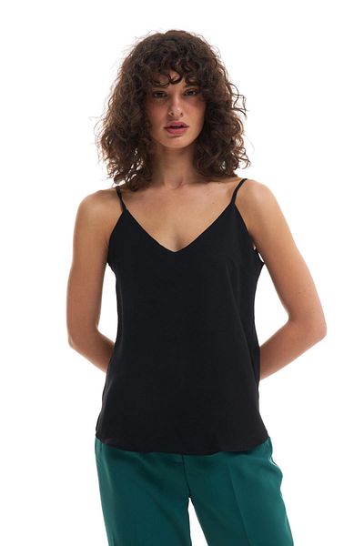 Quzu Strappy V-Neck Blouse Black