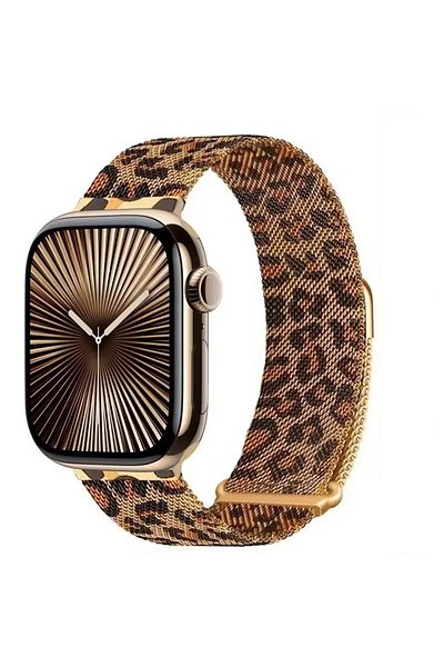 Alstrap Apple Watch 10 9 8 7 6 Ultra Se متوافق مع 44 45 46 49 ملم نمط الفهد ميلانو شبكة معدنية الحبل