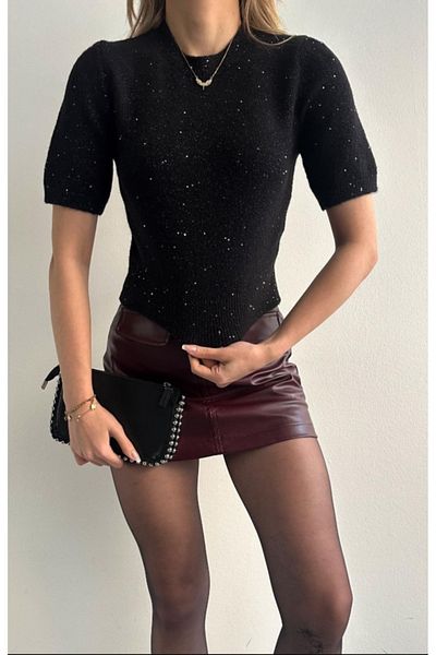 fujya Pulover negru cu paiete cu sclipici