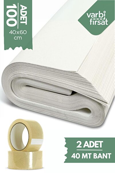 Varbifırsat 100 Adet 40x60 Tabak - Bardak Sarma Taşıma Taşınma Paketleme Kağıdı Hediye Paketi 2 Adet Koli Bandı