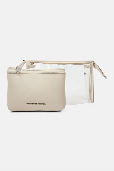 French Connection Women 2 Pieces Cosmetic Bag Set, Off-white