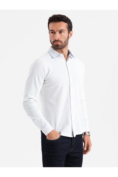 OMBRE Herren Strickhemd SLIM FIT Langarm - weiß V1 OM-SHCS-0177 S