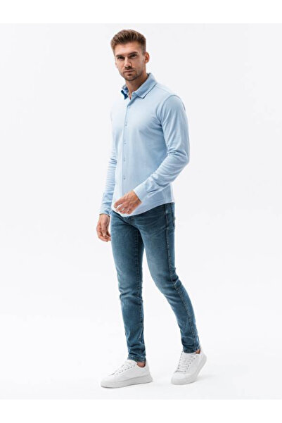 OMBRE Cămașă tricot cu mânecă lungă pentru bărbați - albastru V3 K540 M