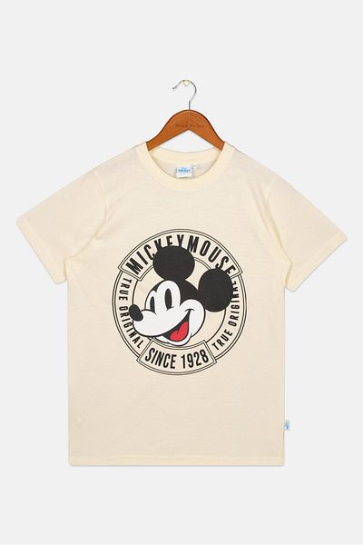 Mickey Mouse Kids Boy Crew Neck Short Sleeve Graphic Print T-Shirt, Off White Combo