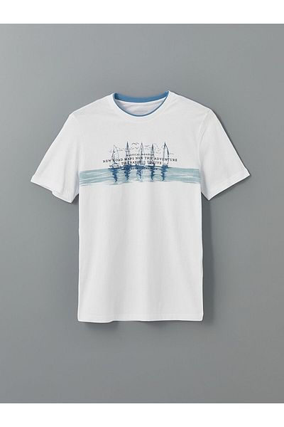 LC Waikiki Tricou pentru bărbați din bumbac pieptănat cu mânecă scurtă cu decolteu și imprimeu de sezon nou - S57318Z8
