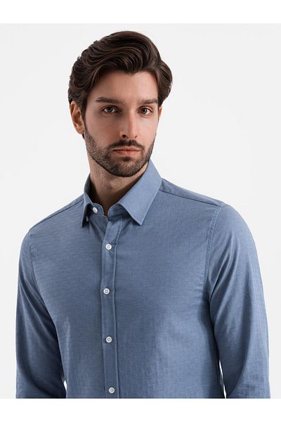 OMBRE Ανδρικό πουκάμισο SLIM FIT από διακοσμητικό ύφασμα - μπλε V1 OM-SHCS-0175 XXL