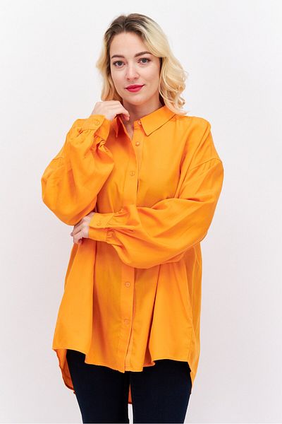Esprit Women Oversize Pointed Neck Long Sleeve Solid Blouse, Orange
