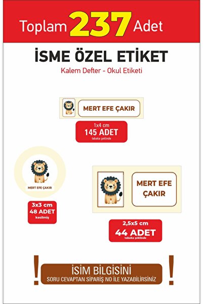 Hsn Okul Kalem Defter Etiketi Öğrenci Etiketi isme özel 237 adet