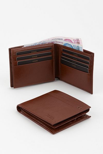 Fossil Boxed Genuine Leather Tan Horizontal Men's Hand Portfolio Wallet