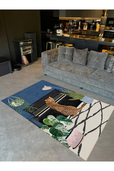 Rugs Modern Halı Buse Koleksiyonu Piyano ve Leopar Desenli Dokuma Taban Moder...