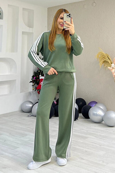 Velista Σετ φόρμας από ύφασμα Modal με ρίγες σε χρώμα χακί