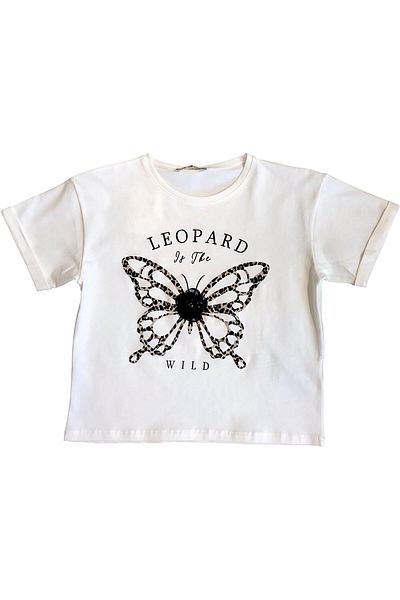 Little Star Girl's Leopard Printed Tshirt with Flower Accessories