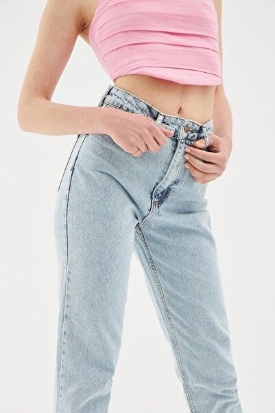 Quzu Mom Jean Buz Mavi
