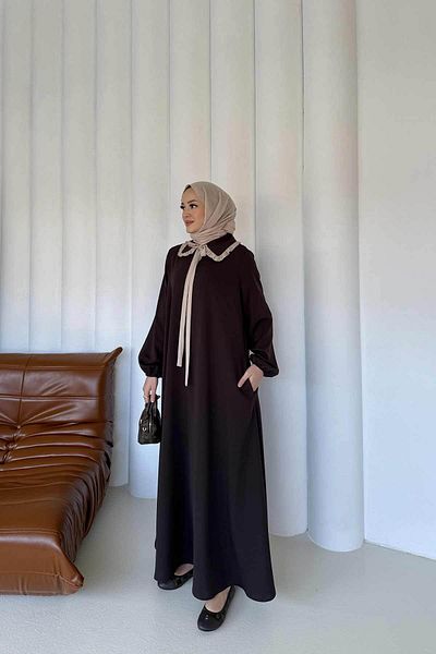 Melike Tatar Brown Neckline Detail Dress 32-2309