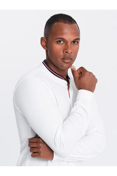 OMBRE Herren SLIM FIT Baumwollhemd mit Stehkragen und farbigen Streifen - weiß V1 OM-SHCS-0178 L