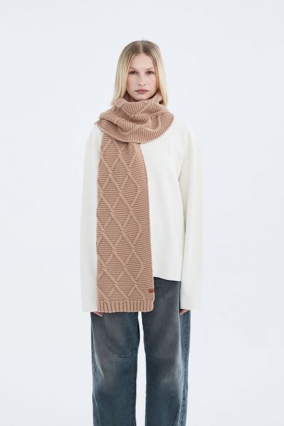 Nordbron Γυναικείο πλεκτό σάλι σε χρώμα Camel - Casual Argyle Texture, Soft Winter Capra