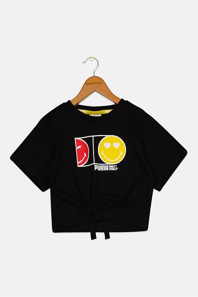 Puma Kids Girl Short Sleeve Graphic Print Top, Black Combo