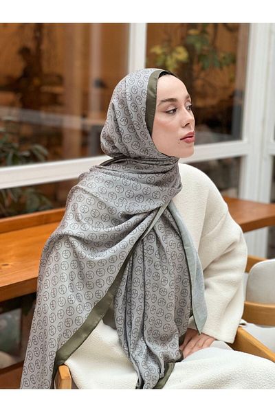 Modakaşmir Khaki Cotton Shawl with Mk Logo