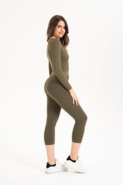 BİGÜMEX Дамска безшевна плетена рипсена блуза с дълъг ръкав и квадратно декол...