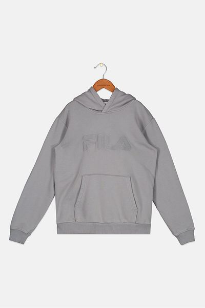 Fila Kids Boy Sportswear Fit Embroidered Logo Outdoor Hoodie, Grey