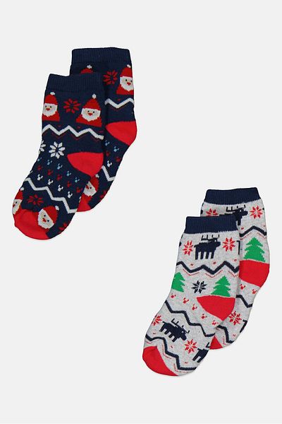 Cool Club Toddlers Boy 2 Pairs Graphic Print Socks, Navy