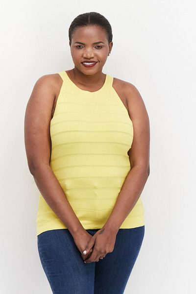 Anne Klein Women Plus Size Round Neck Top, Yellow