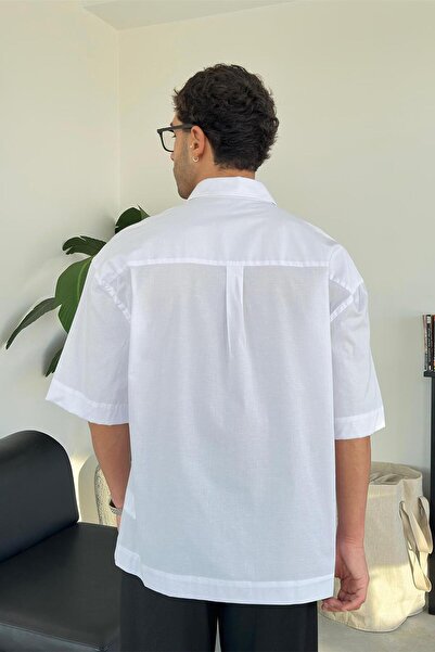 HAFKAGİYİM Λευκό Basic Oversize κοντομάνικο πουκάμισο