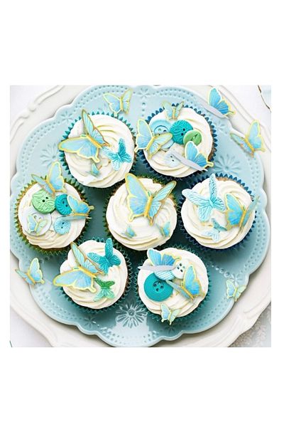 Deniz Party Store Gold Foil 3D Blue 21 Pack Butterfly Sticker Balloon Cake Decoration