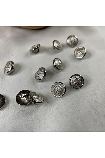 Bukle İplik Royal Coat of Arms Embroidered Accent Silver Metallized Plastic Bottom Foot Button - 1.2 cm Diameter (20 Pcs)