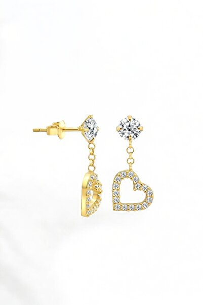jelux silver Gümüş 925 Ayar Zirkon Taşlı Kalpi Sallantılı Küpe