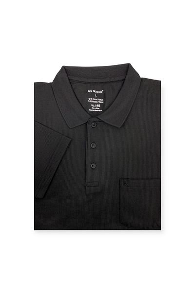 Sadık Collection Ercan Plus Size Black Polo Neck Waffle T-Shirt - Pocket, Short Sleeve 4009