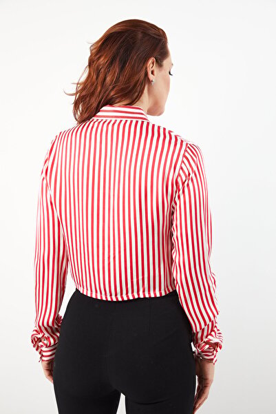 The Kooples Women Spread Neck Long Sleeve Stripe Shirts, Red