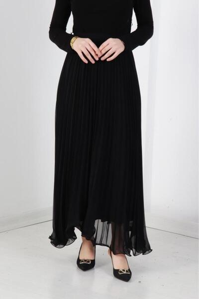 AbiyeSultan Kadın Uzun Tesettür Etek - Elis Pileli Etek - Etek Ucu Misinalı Etek