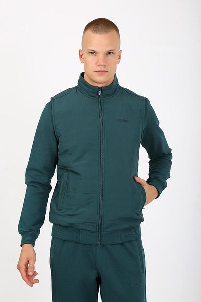 Escetic Green Casual Raster Lakos 3 Yarn Fabric Men's Tracksuit Set with 5 Pockets, Triple, Vest Tk0062