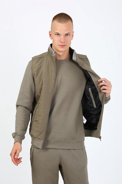Escetic Light Khaki Men's Tracksuit Set - Casual Lakos 3 Yarn, 5 Pockets, Triple, Vest Tk